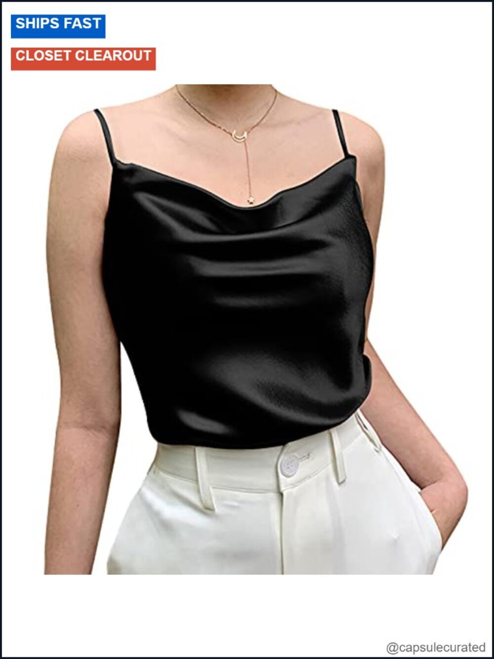 Silk Cowl Neck Tank Top - Sleeveless Silky Camisole Blouse